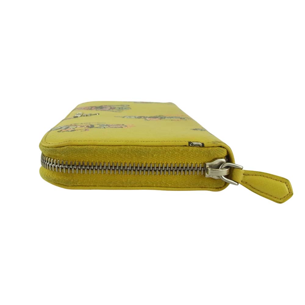 PRADA プラダ 1ML506 SAFFIANO ロボットプリント サフィアーノ レザー ラウンドファスナー 長財布 イエロー系【中古】