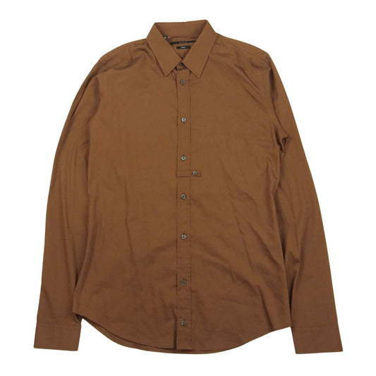 GUCCI グッチ シルク混コットン レギュラーカラー シャツ ブラウン系 40【中古】