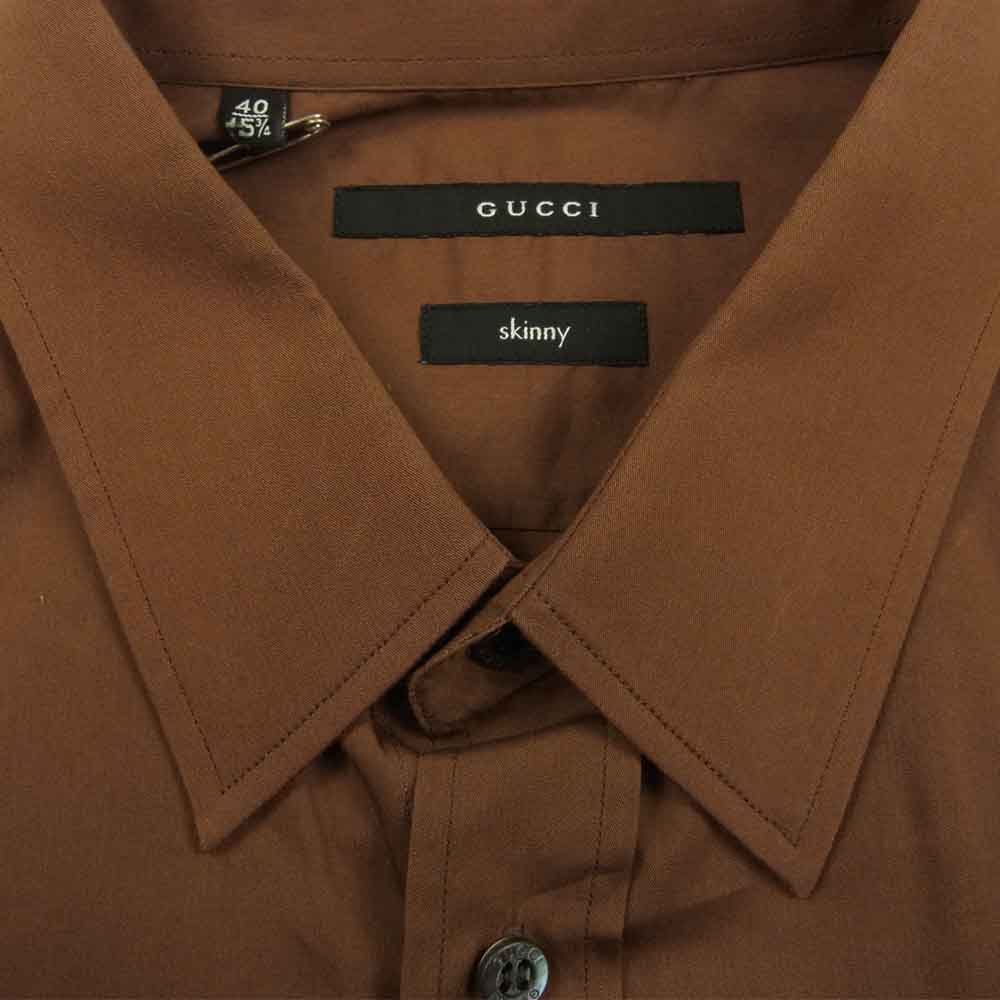 GUCCI グッチ シルク混コットン レギュラーカラー シャツ ブラウン系 40【中古】
