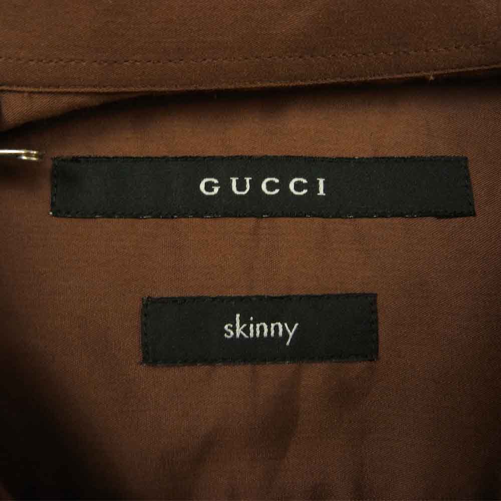GUCCI グッチ シルク混コットン レギュラーカラー シャツ ブラウン系 40【中古】