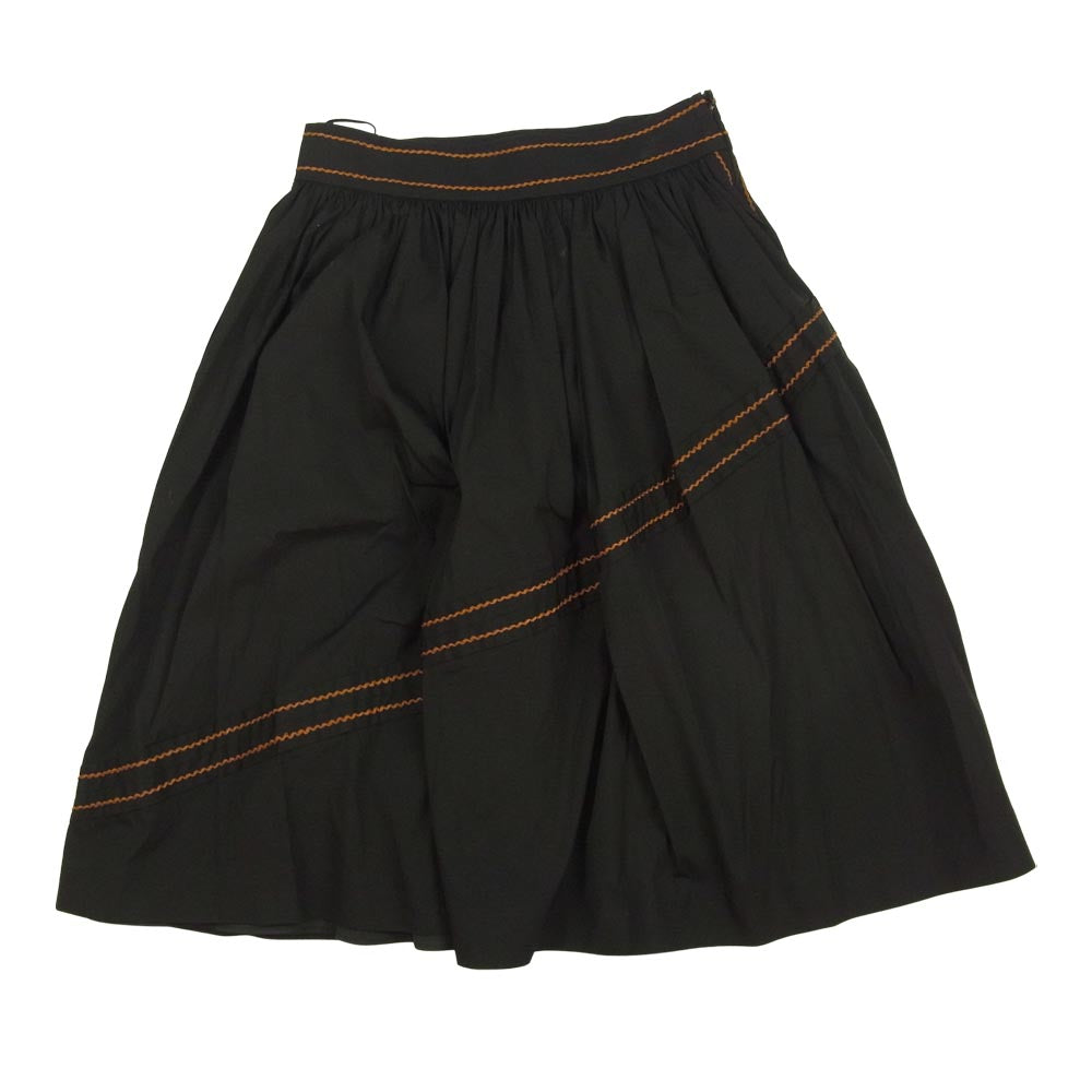 PRADA プラダ P108FR S151 1I4P 国内正規品 パネルステッチ フレアギャザー スカート ブラック系 40【新古品】【未使用】【中古】