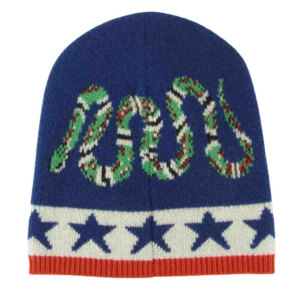 GUCCI グッチ 547512 4G206 国内正規品 HAT ADERFULL タイガー ロゴ ビーニー ニットキャップ ブルー系 M【新古品】【未使用】【中古】