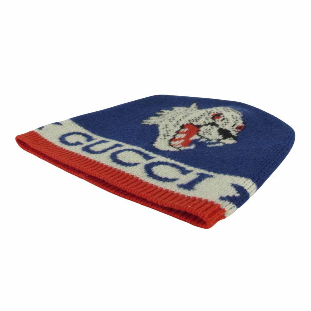 GUCCI グッチ 547512 4G206 国内正規品 HAT ADERFULL タイガー ロゴ ビーニー ニットキャップ ブルー系 M【新古品】【未使用】【中古】