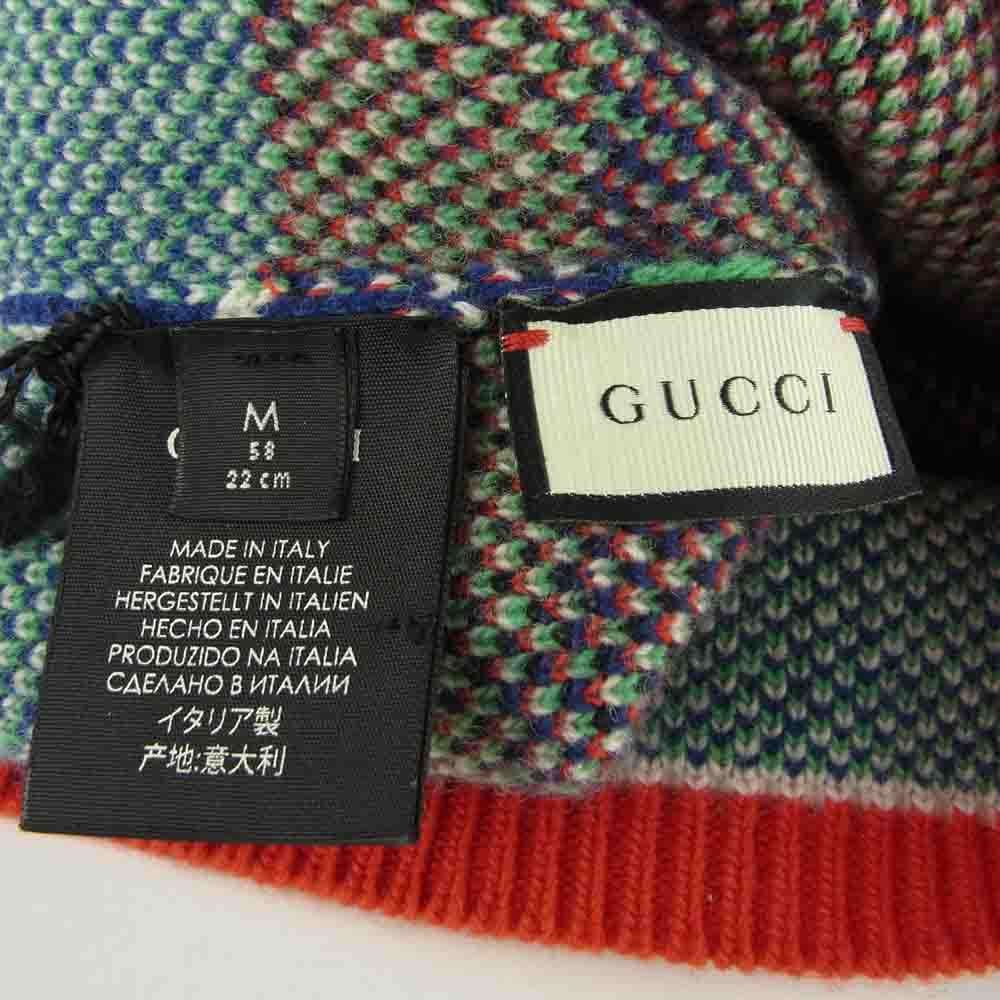 GUCCI グッチ 547512 4G206 国内正規品 HAT ADERFULL タイガー ロゴ ビーニー ニットキャップ ブルー系 M【新古品】【未使用】【中古】