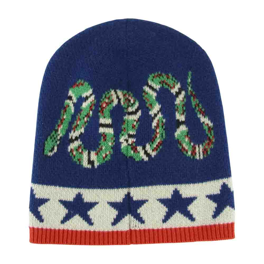 GUCCI グッチ 547512 4G206 国内正規品 HAT ADERFULL タイガー ロゴ ビーニー ニットキャップ ブルー系 M【新古品】【未使用】【中古】