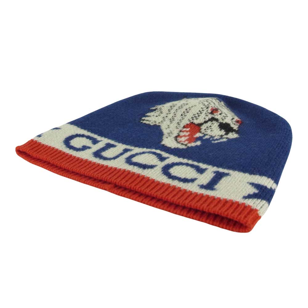 GUCCI グッチ 547512 4G206 国内正規品 HAT ADERFULL タイガー ロゴ ビーニー ニットキャップ ブルー系 M【新古品】【未使用】【中古】
