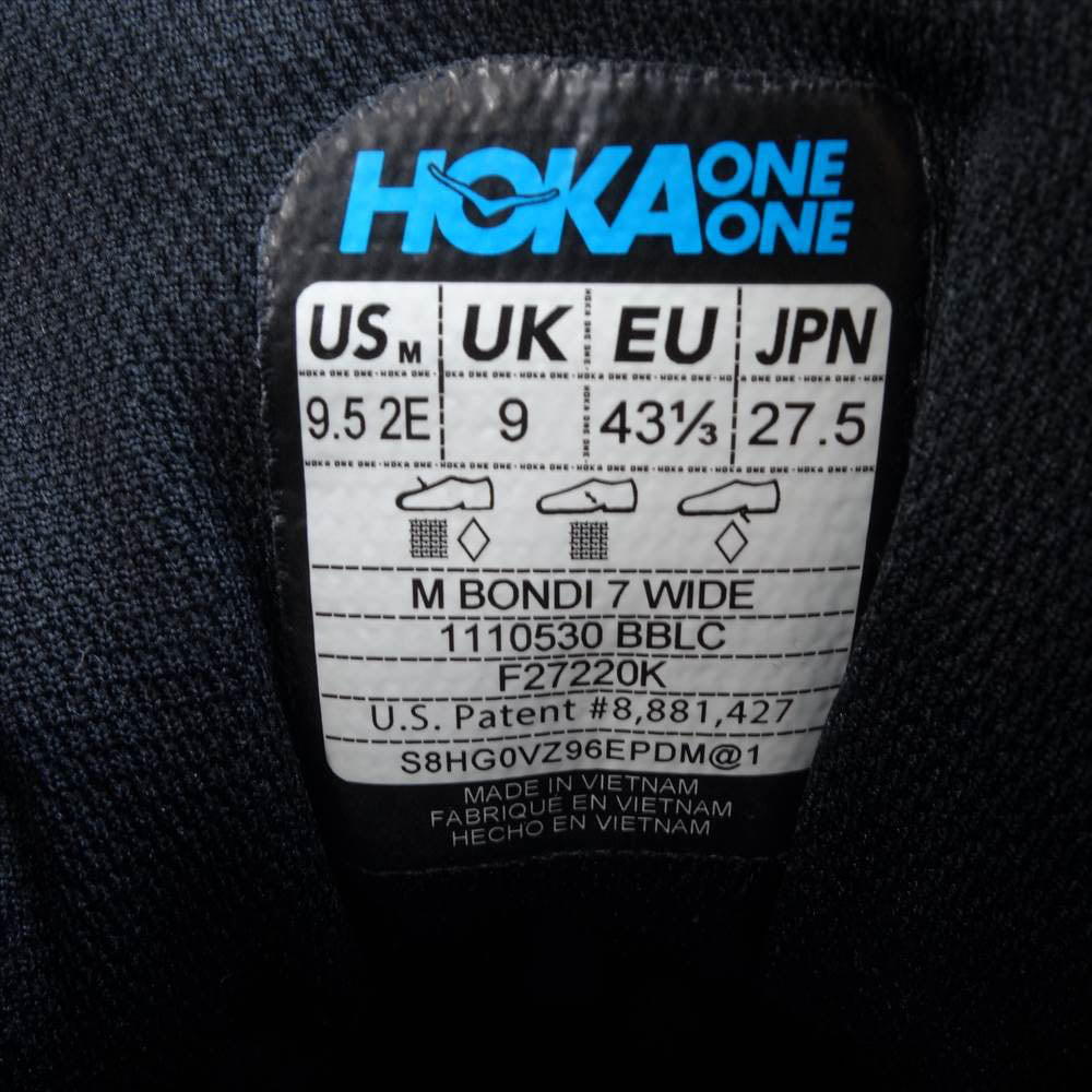 HOKA ONE ONE ホカ オネオネ F27220K bondi 7 wide ボンダイ 7 ワイド ブラック系 27.5【中古】