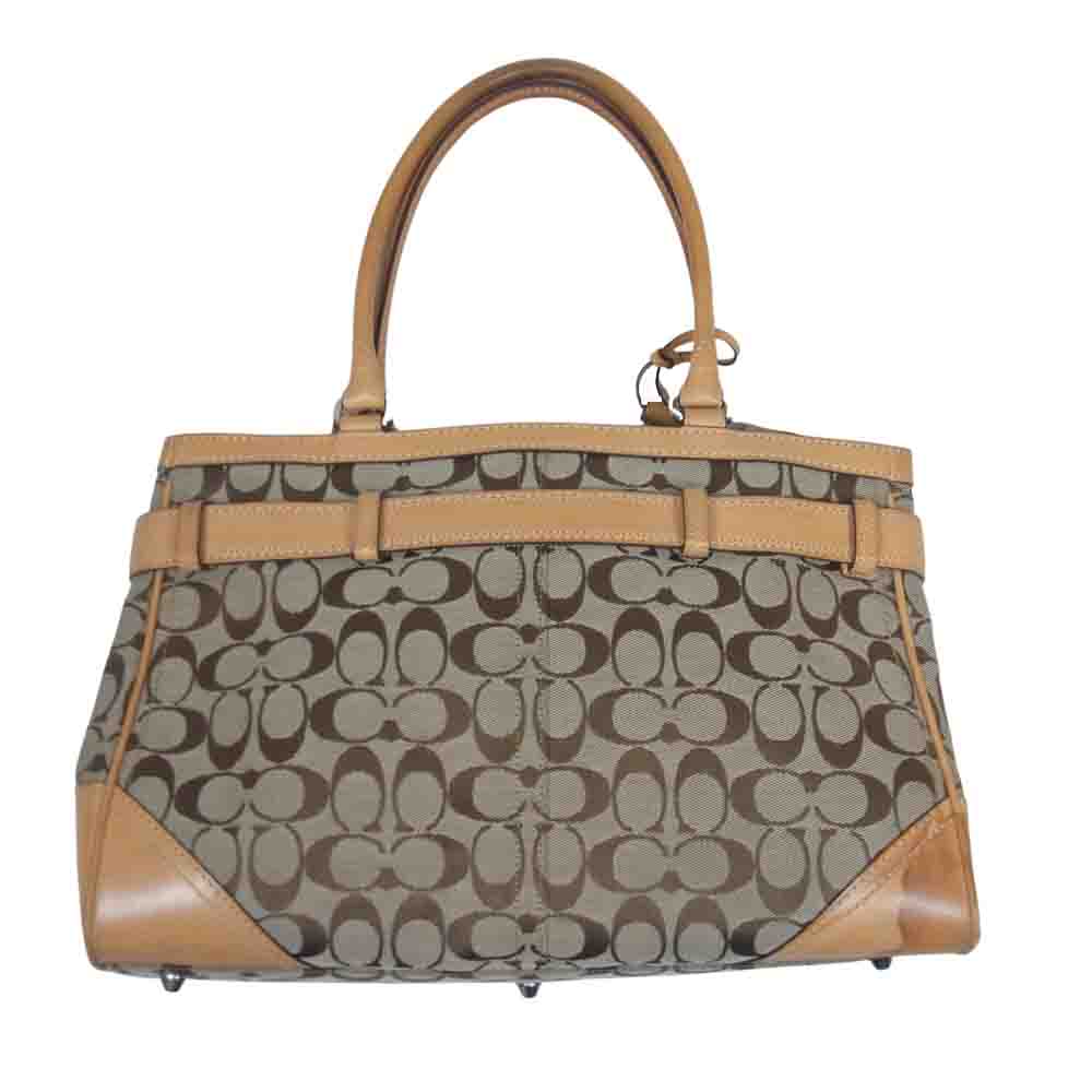 COACH コーチ 05J-8K07 シグネチャー レザー キャンバス トート バッグ ブラウン系【中古】