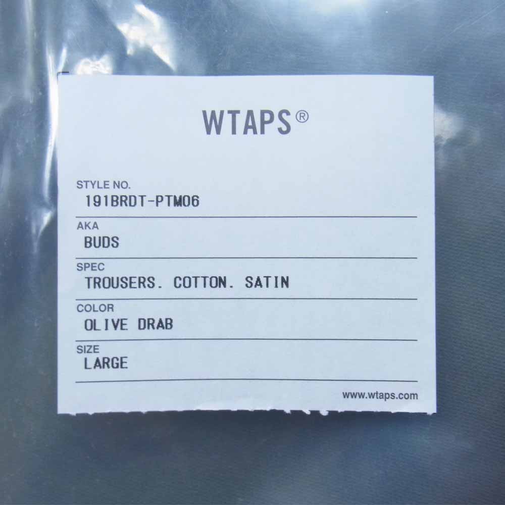 WTAPS ダブルタップス 191BRDT-PTM06 BUDS TROUSERS COTTON SATIN ファティーグ ベイカー パンツ OLIVEDARB L【美品】【中古】