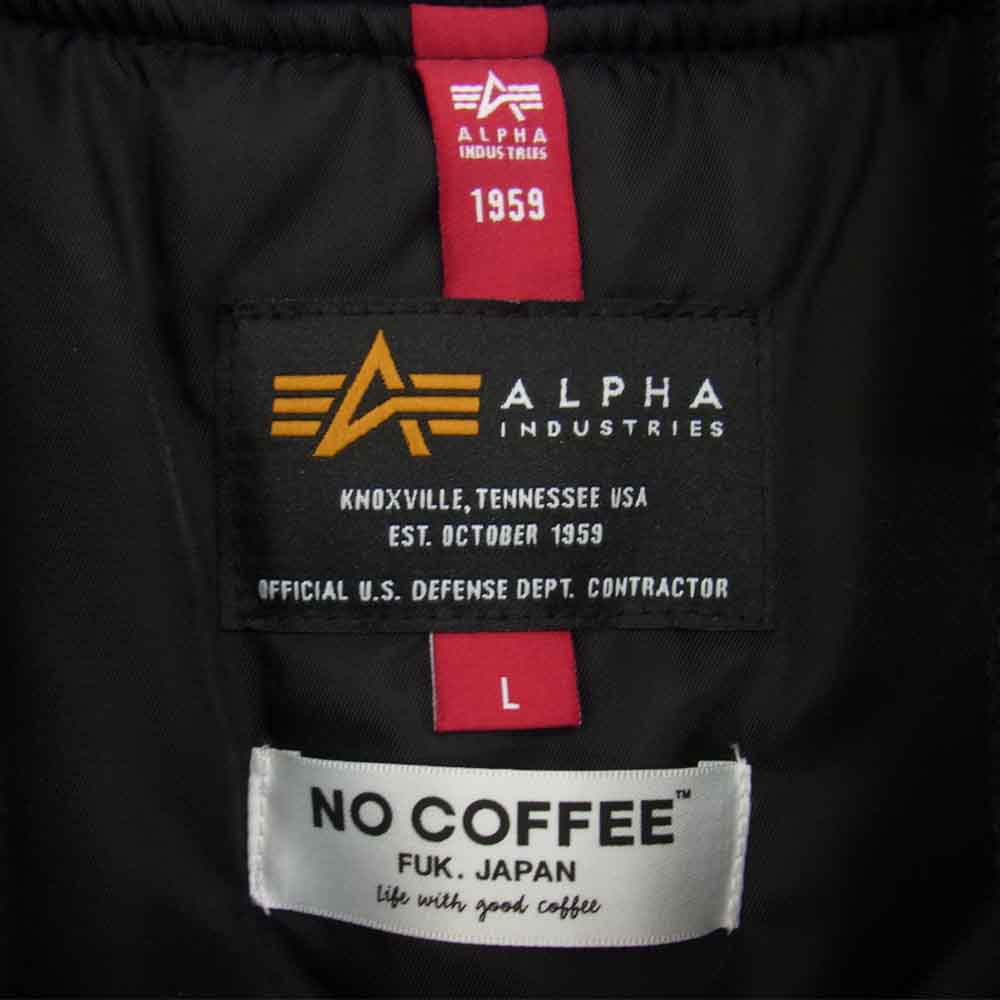 キネ × ALPHA アルファ × NO COFFEE ノーコーヒー MA-1 JACKET ミリタリー フライト ジャケット ブラック系 L【新古品】【未使用】【中古】