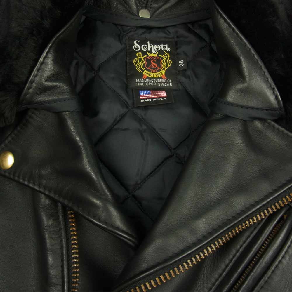 schott ショット 7007 USA製 613US ONE STAR RIDERS JACKET ワンスター ライダーズジャケット 襟ボア レザージャケット ブラック系 38【中古】