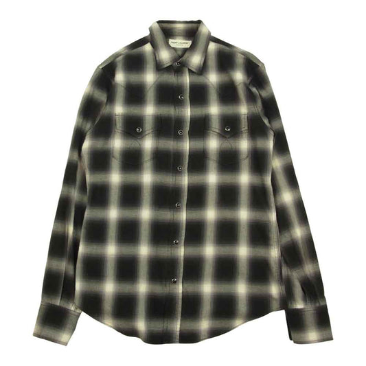 SAINT LAURENT サンローラン 455433 Y019P ケリングジャパン表記タグ 2016 オンブレチェック ウエスタン 長袖 シャツ ブラウス ブラック系 XS【中古】