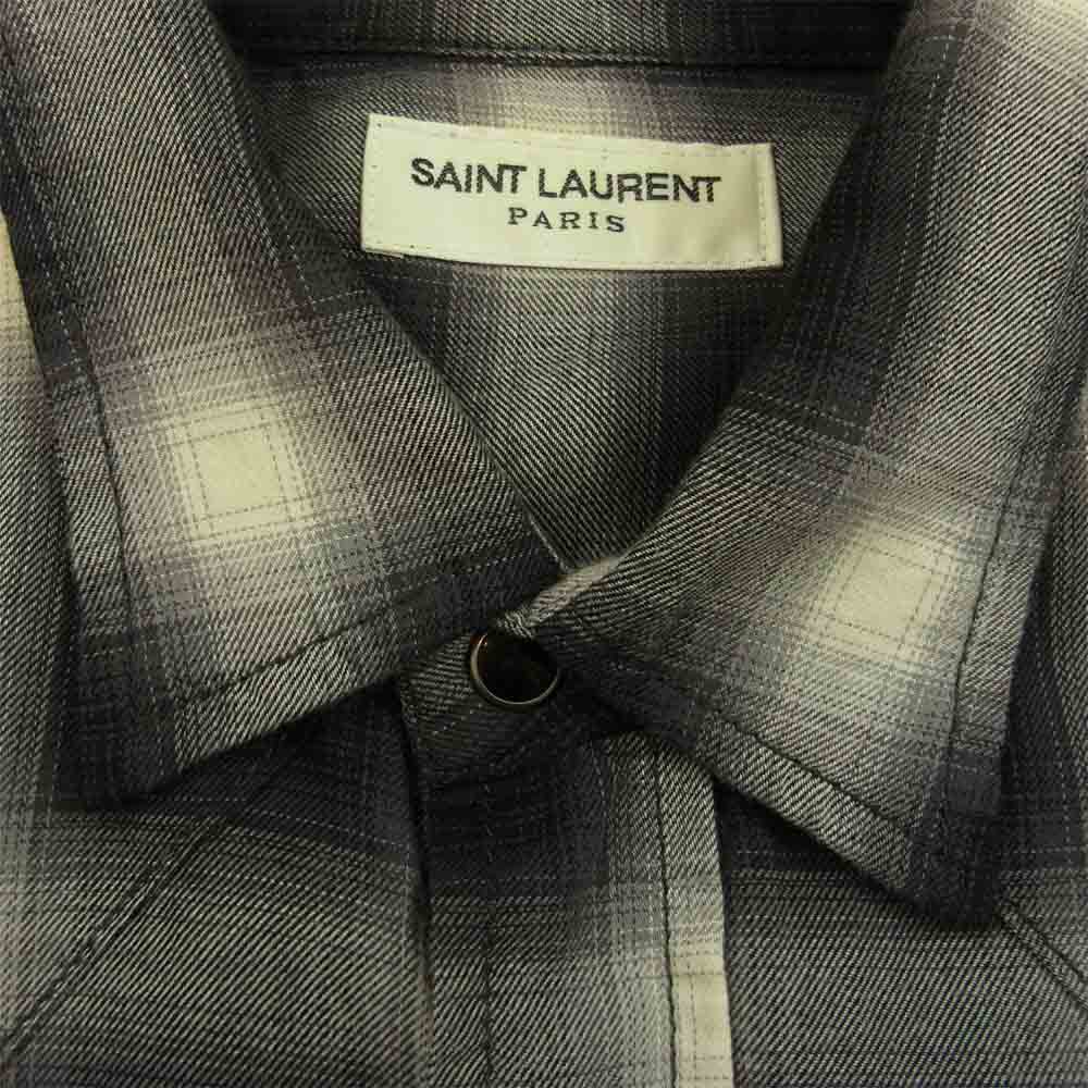 SAINT LAURENT サンローラン 455433 Y019P ケリングジャパン表記タグ 2016 オンブレチェック ウエスタン 長袖 シャツ ブラウス ブラック系 XS【中古】