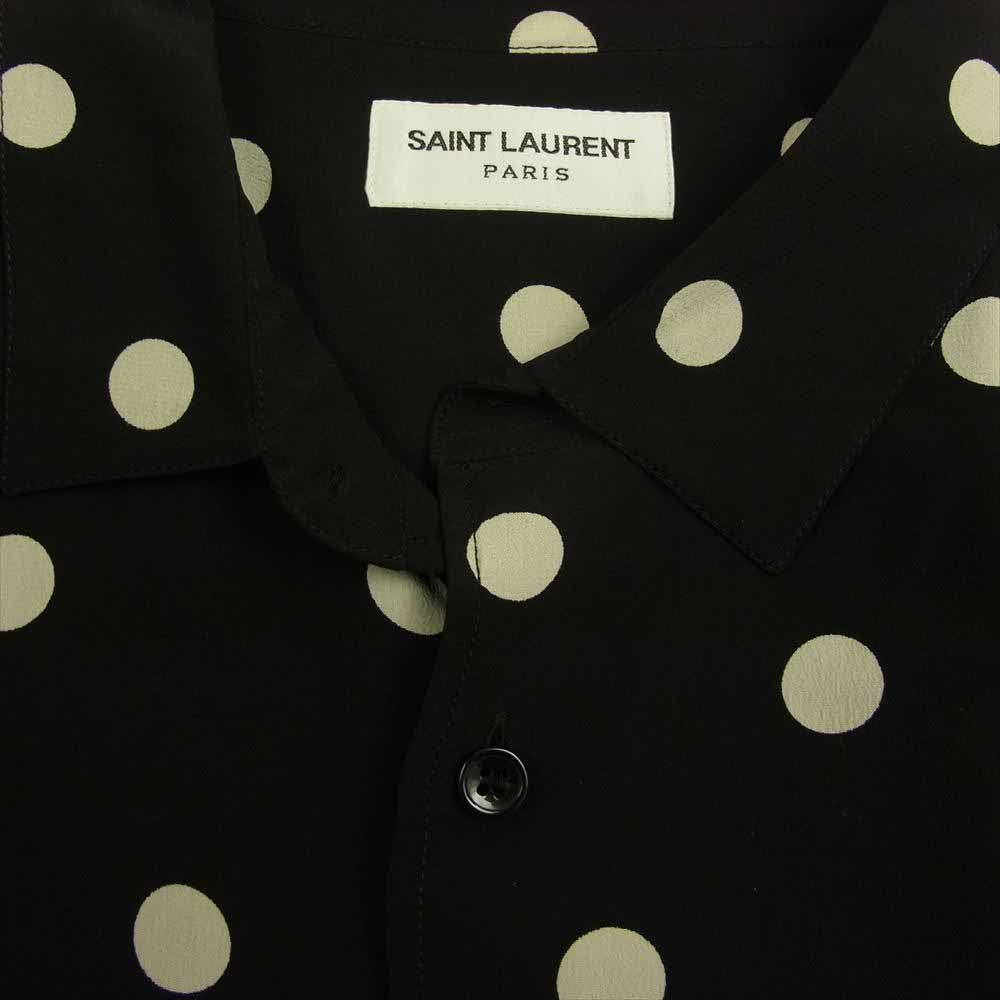 SAINT LAURENT サンローラン 642421 Y2C99 ケリングジャパン表記タグ ポルカドット ダブルカフス シルク100％ 長袖 シャツ ブラウス ブラック系 オフホワイト系 41【美品】【中古】