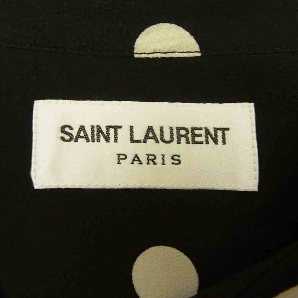 SAINT LAURENT サンローラン 642421 Y2C99 ケリングジャパン表記タグ ポルカドット ダブルカフス シルク100％ 長袖 シャツ ブラウス ブラック系 オフホワイト系 41【美品】【中古】