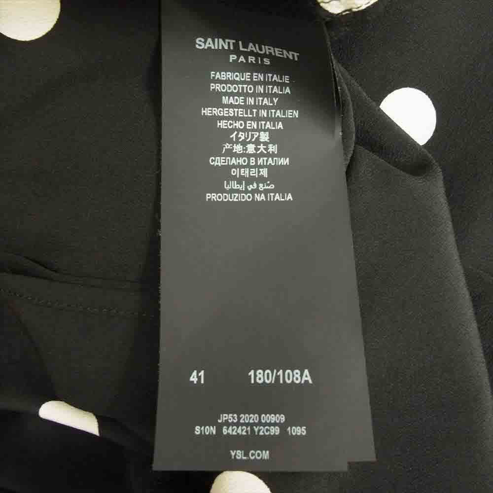 SAINT LAURENT サンローラン 642421 Y2C99 ケリングジャパン表記タグ ポルカドット ダブルカフス シルク100％ 長袖 シャツ ブラウス ブラック系 オフホワイト系 41【美品】【中古】