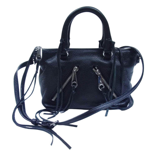 Rebecca Minkoff レベッカミンコフ レザー フリンジ ショルダーバッグ ブラック系【美品】【中古】
