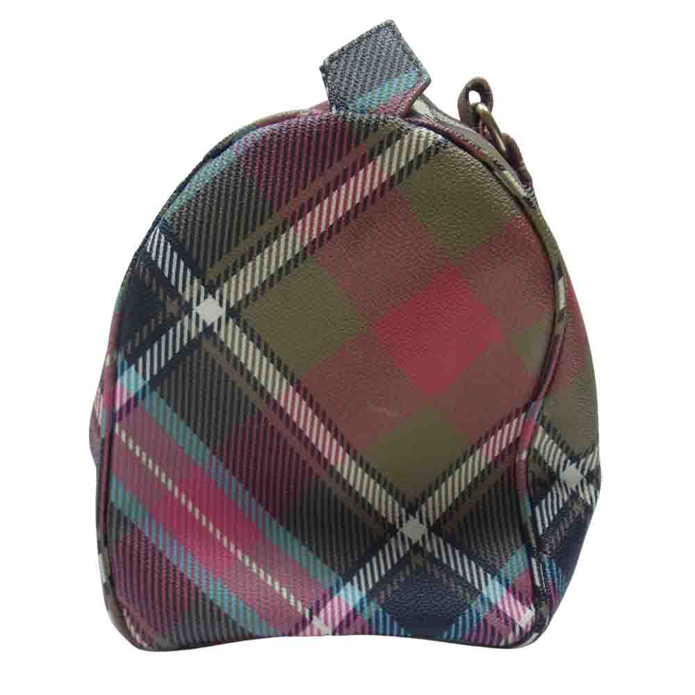 Vivienne Westwood ヴィヴィアンウエストウッド LONDON イタリア製 裏地オーブ柄 タータンチェック ミニボストン ハンドバッグ レッド系【中古】