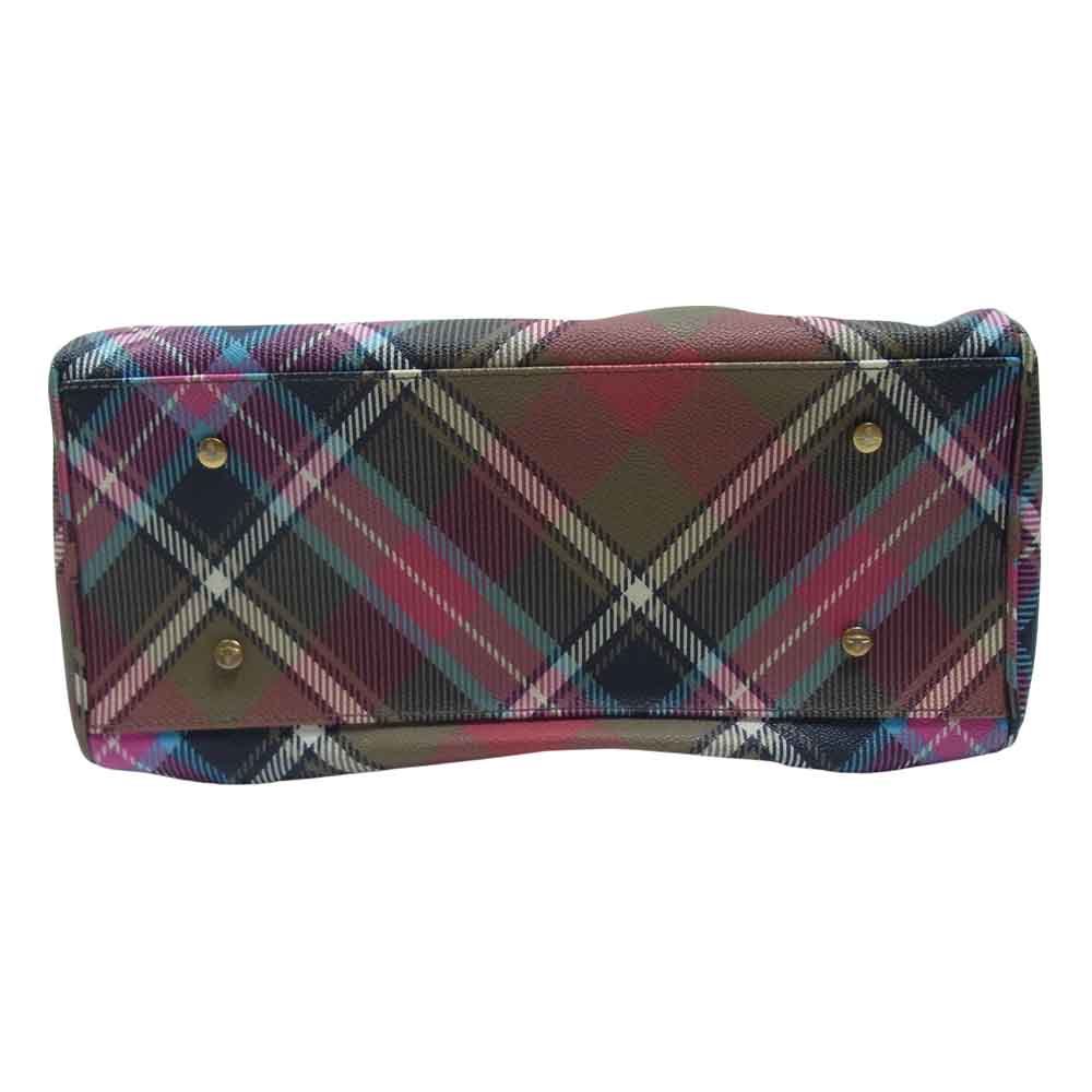 Vivienne Westwood ヴィヴィアンウエストウッド LONDON イタリア製 裏地オーブ柄 タータンチェック ミニボストン ハンドバッグ レッド系【中古】