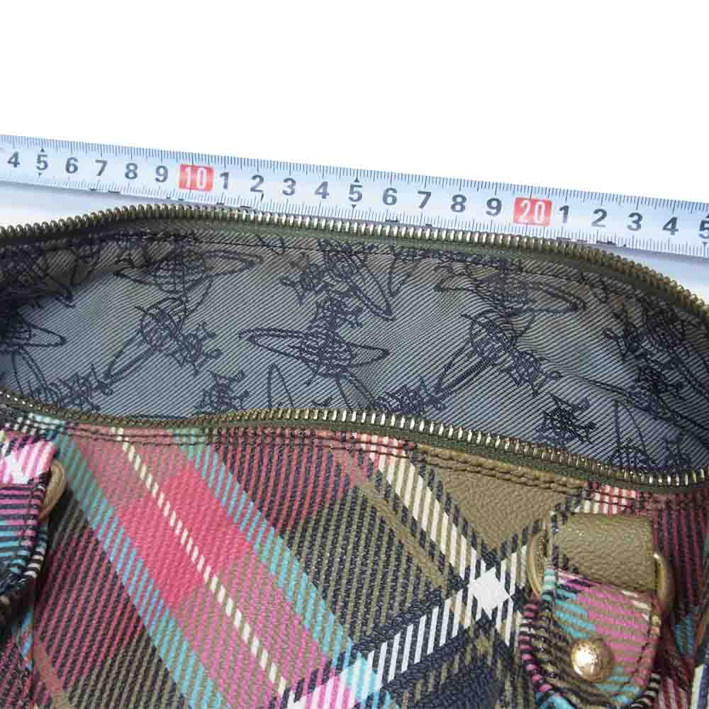 Vivienne Westwood ヴィヴィアンウエストウッド LONDON イタリア製 裏地オーブ柄 タータンチェック ミニボストン ハンドバッグ レッド系【中古】