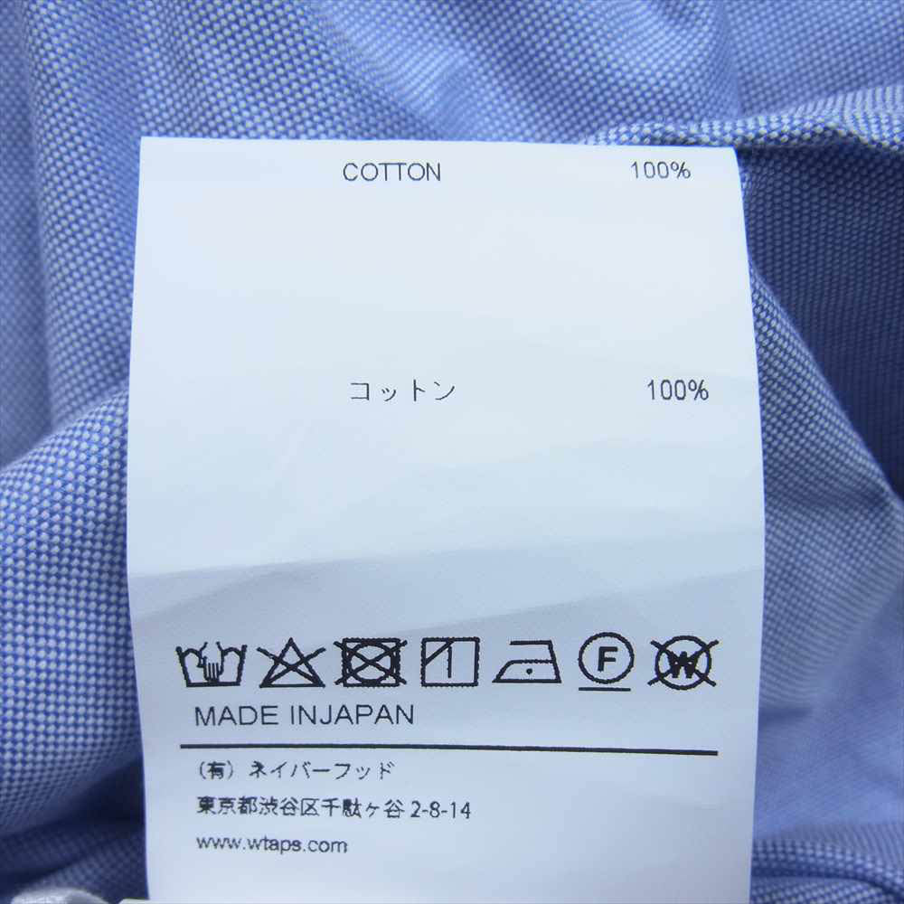 WTAPS ダブルタップス 20SS 201TQDT-SHM02 BD LS 01 SHIRT COTTON OXFORD THOMAS MASON ボタンダウン 長袖 シャツ ブルー系 S【中古】