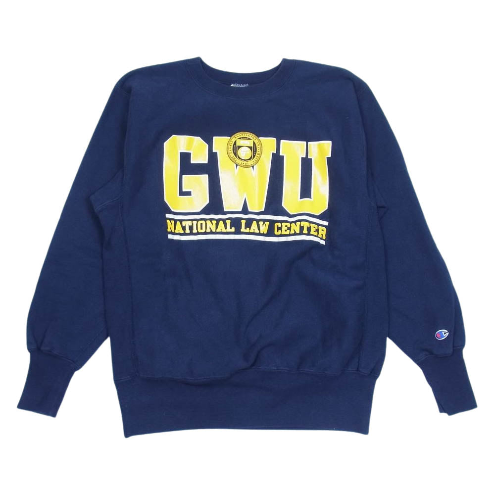 Champion チャンピオン ヴィンテージ USA製 90s 刺繍タグ GWU プリント リバースウィーブ スウェット トレーナー ネイビー系 L【中古】