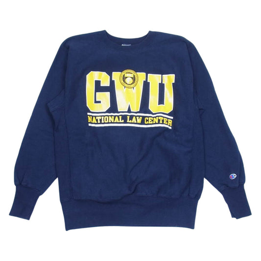 Champion チャンピオン ヴィンテージ USA製 90s 刺繍タグ GWU プリント リバースウィーブ スウェット トレーナー ネイビー系 L【中古】
