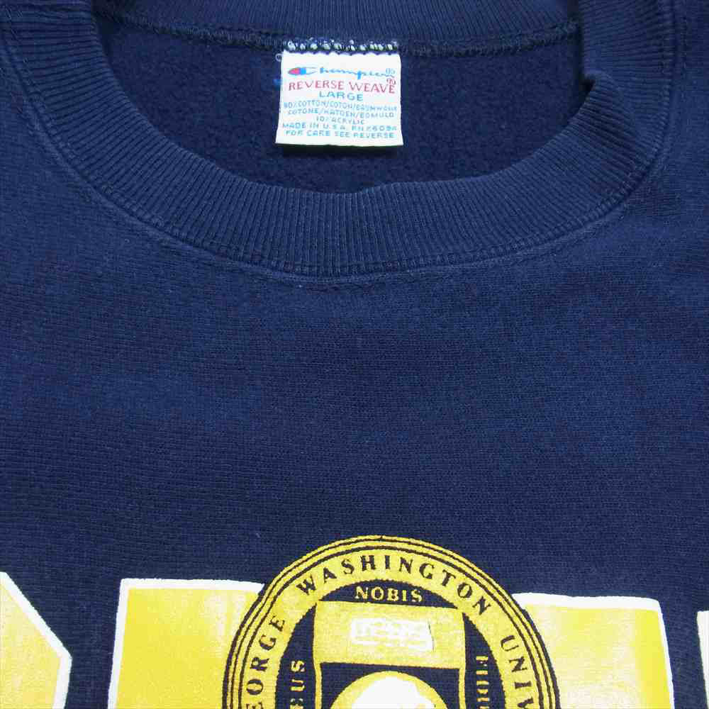 Champion チャンピオン ヴィンテージ USA製 90s 刺繍タグ GWU プリント リバースウィーブ スウェット トレーナー ネイビー系 L【中古】