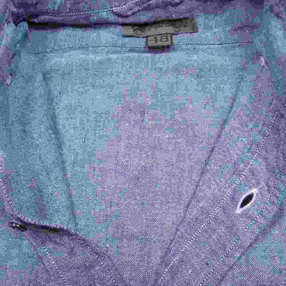 Nigel Cabourn ナイジェルケーボン 8038-00-10002 BRITISH OFFICER`S SHIRT-LINEN OXFORD ブリティッシュ オフィサーズ リネン オックスフォード 長袖 シャツ インディゴブルー系 48【中古】