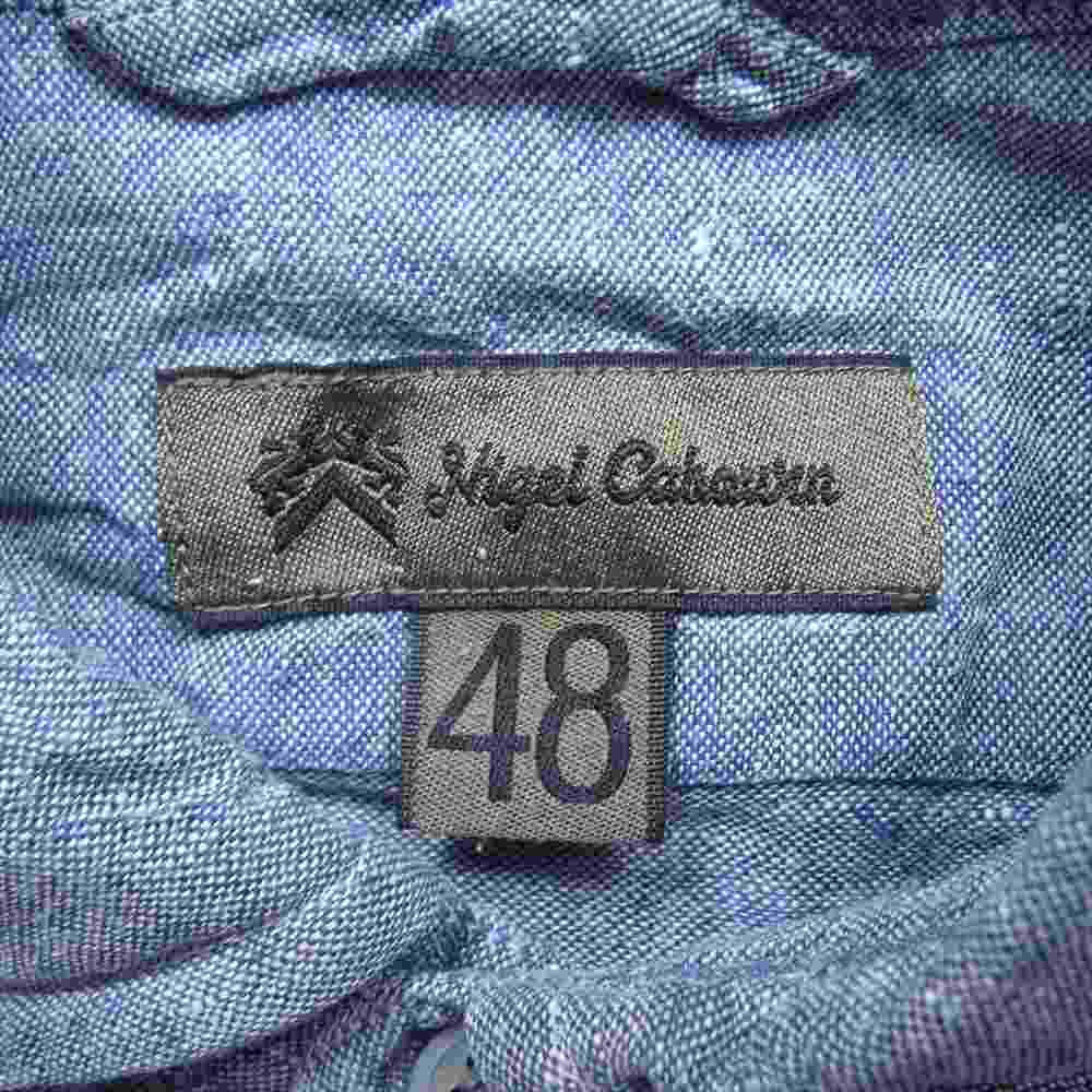 Nigel Cabourn ナイジェルケーボン 8038-00-10002 BRITISH OFFICER`S SHIRT-LINEN OXFORD ブリティッシュ オフィサーズ リネン オックスフォード 長袖 シャツ インディゴブルー系 48【中古】