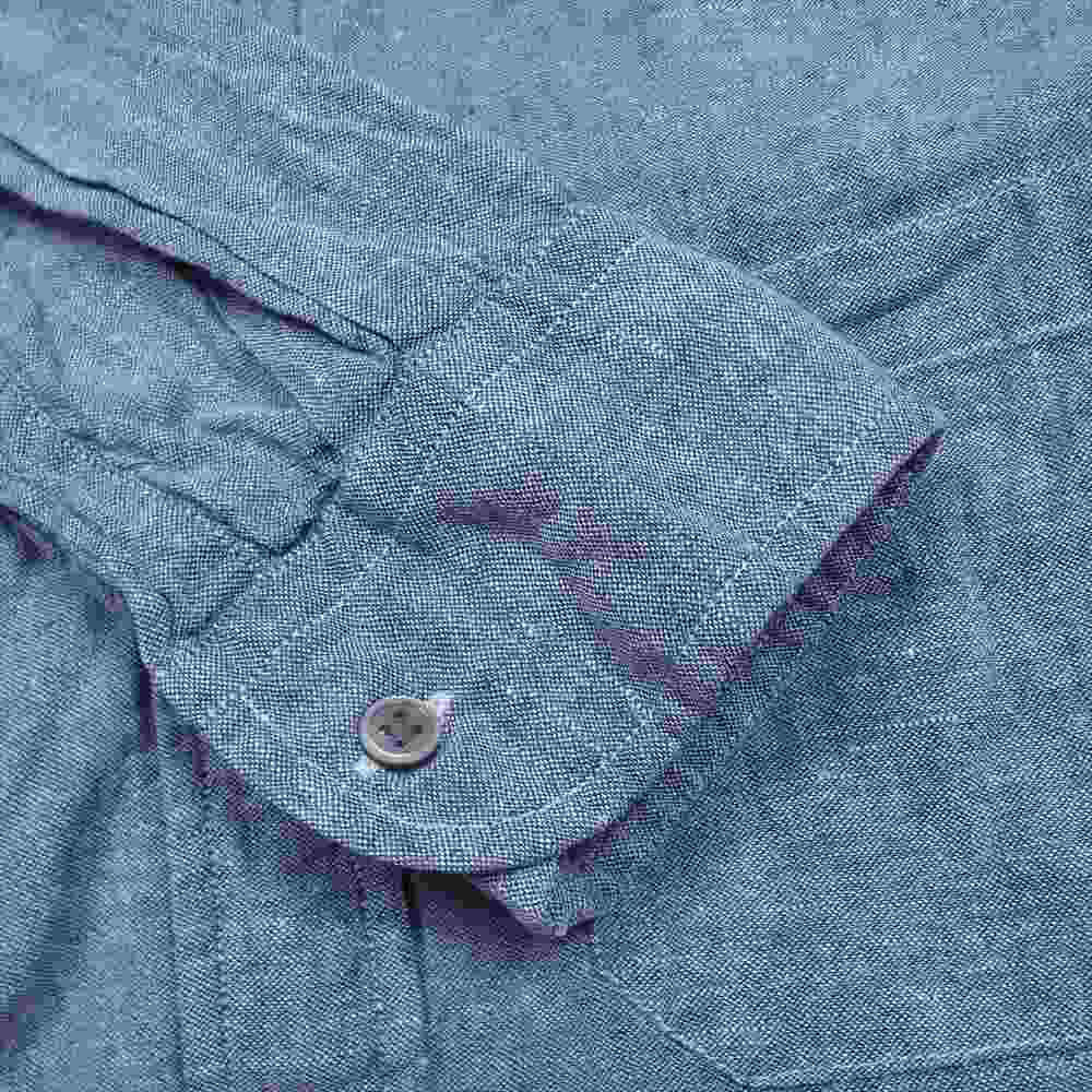 Nigel Cabourn ナイジェルケーボン 8038-00-10002 BRITISH OFFICER`S SHIRT-LINEN OXFORD ブリティッシュ オフィサーズ リネン オックスフォード 長袖 シャツ インディゴブルー系 48【中古】
