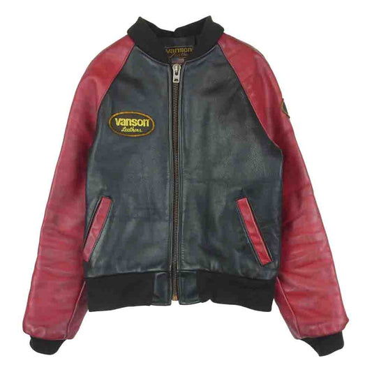 VANSON バンソン TJV TALON ZIP レザー ライダース ジャケット スタジャン アメリカ製 ブラック系 レッド系 34【中古】
