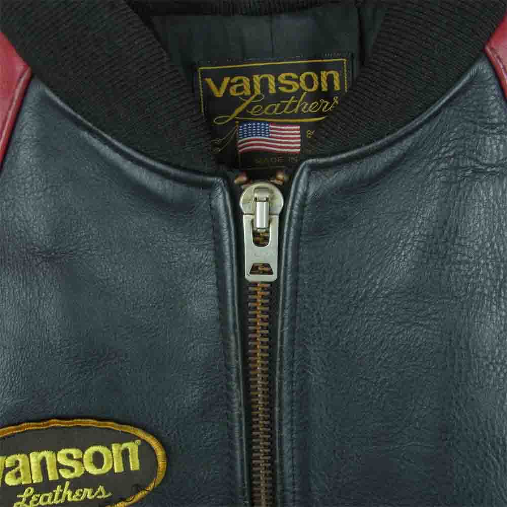 VANSON バンソン TJV TALON ZIP レザー ライダース ジャケット スタジャン アメリカ製 ブラック系 レッド系 34【中古】