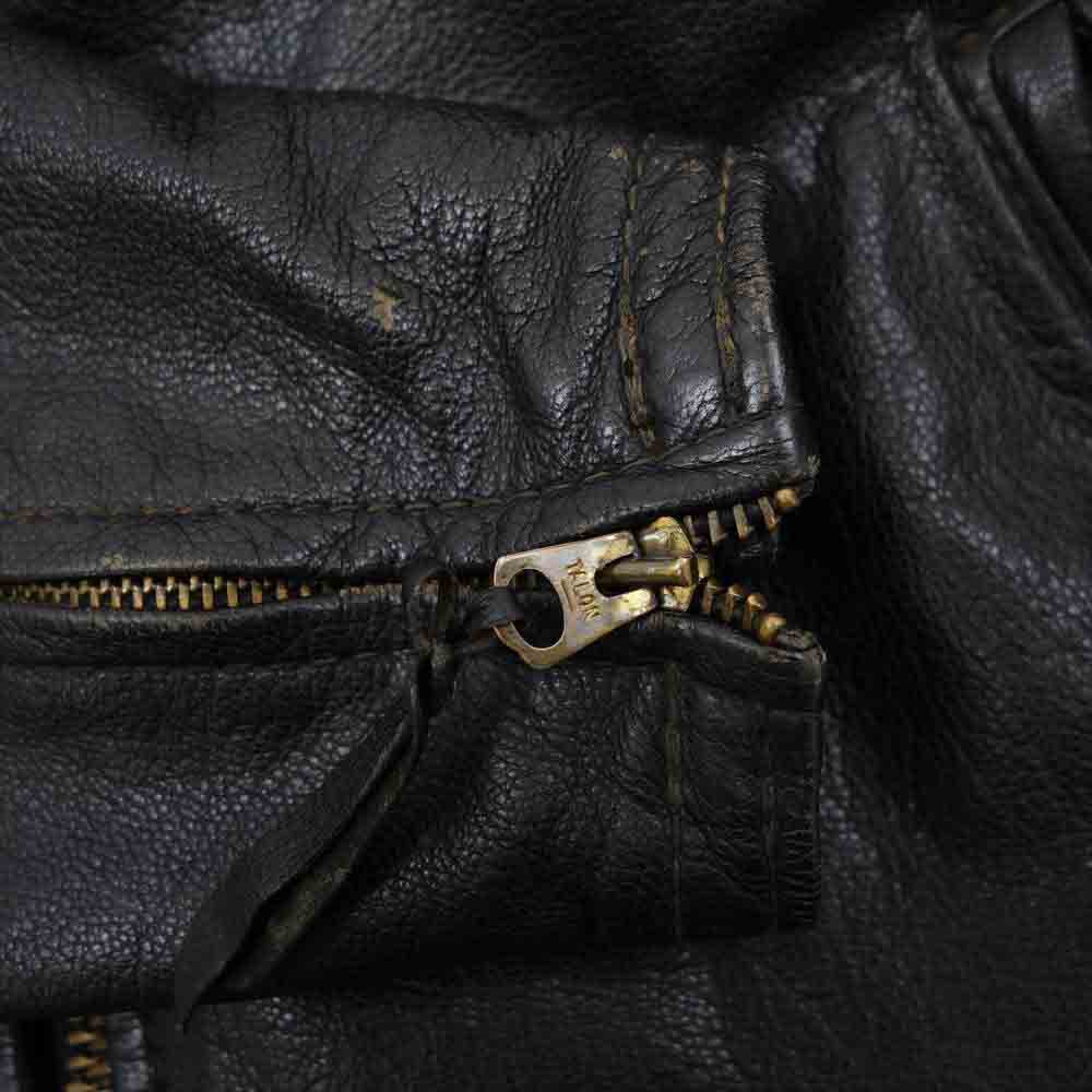 LANGLITZ LEATHERS ラングリッツレザーズ 白タグ初期 Patted Cascade Goatskin TALON ZIP パッテド キャスケード ゴートスキン レザー ライダース ジャケット ブラック系【中古】