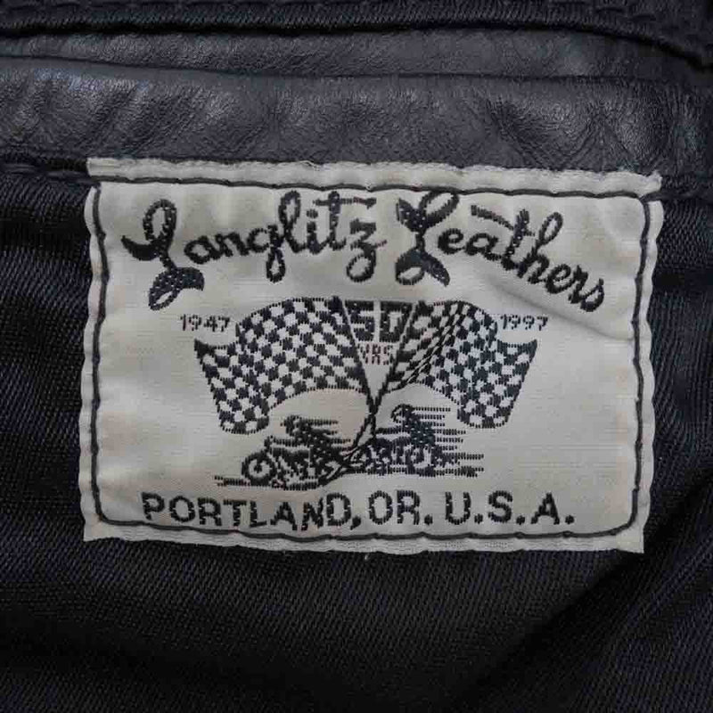 LANGLITZ LEATHERS ラングリッツレザーズ 97年製 Columbia コロンビア 50周年モデル レザー ダブル ライダース ジャケット サイズ40 ブラック系【中古】