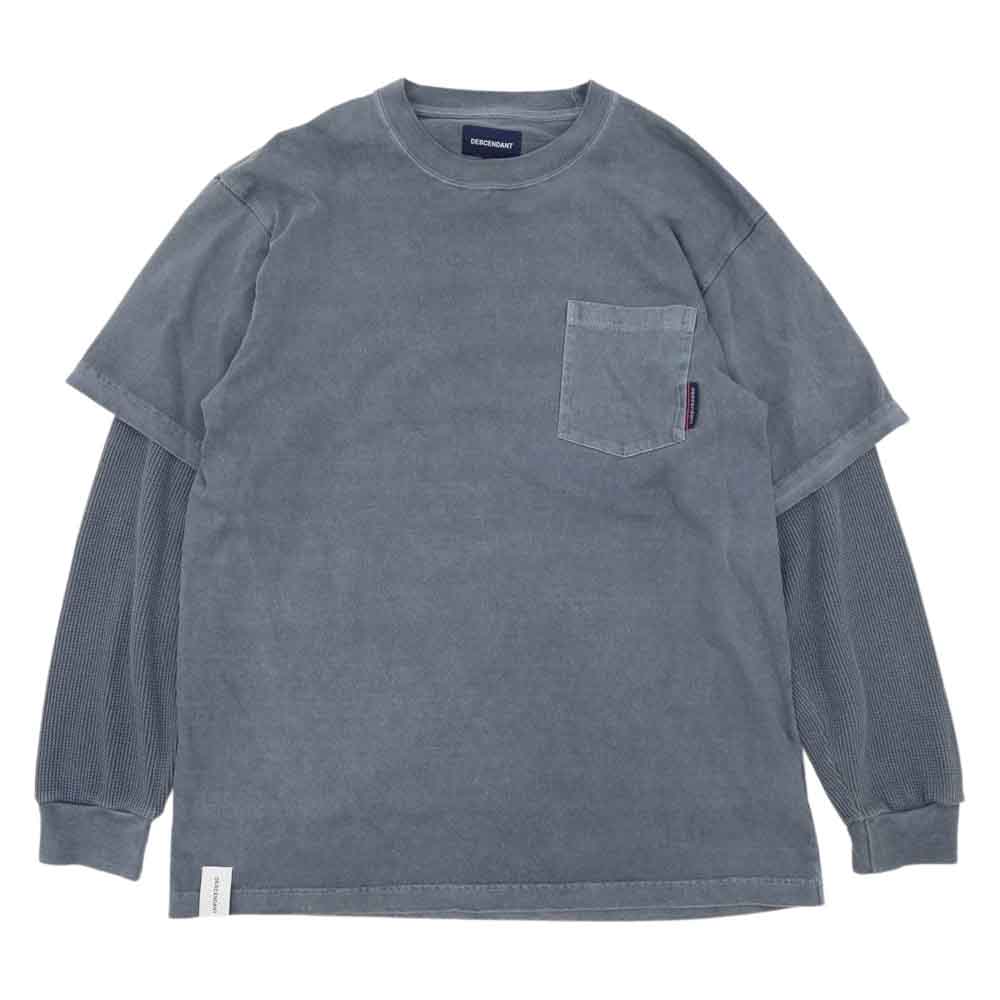 DESCENDANT ディセンダント MILITIA LAYERED TEE ワッフル サーマル レイヤード Tシャツ ブルー グレイッシュブルー系 1(参考サイズS)【中古】