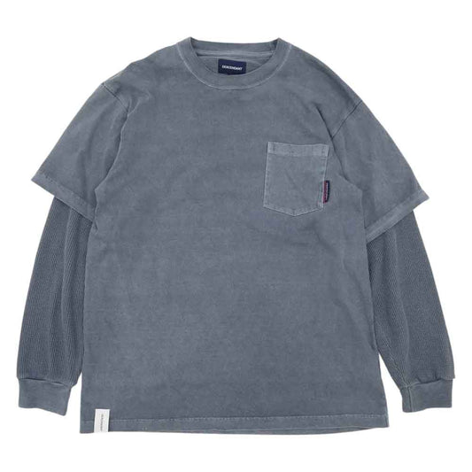 DESCENDANT ディセンダント MILITIA LAYERED TEE ワッフル サーマル レイヤード Tシャツ ブルー グレイッシュブルー系 1(参考サイズS)【中古】