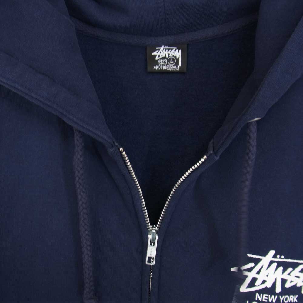 STUSSY ステューシー バックプリント ジップ パーカー ネイビー系 L【美品】【中古】