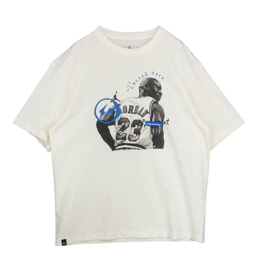 NIKE ナイキ DJ0619-133 × Travis Scott トラヴィススコット × FRAGMENT DESIGN フラグメントデザイン JORDAN PRINT TEE ジョーダン プリント 半袖 Tシャツ ホワイト系 L【美品】【中古】