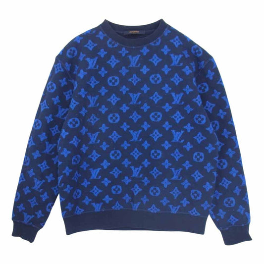 LOUIS VUITTON ルイ・ヴィトン 19AW フル モノグラム ジャカード クルーネック スウェット ネイビー系 S【中古】