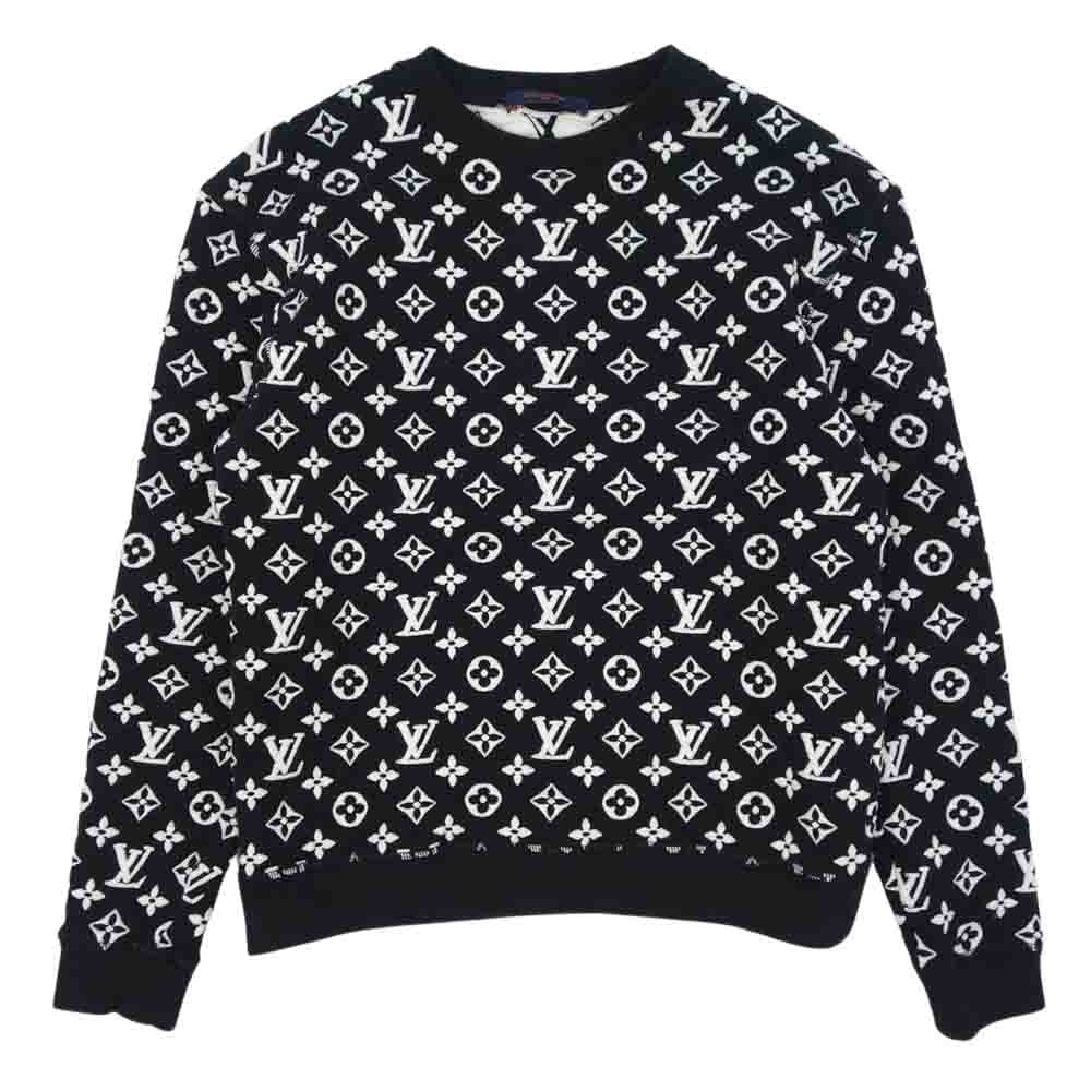 LOUIS VUITTON ルイ・ヴィトン 20SS 1A7RRM フル モノグラム ジャカード クルーネック スウェット ブラック系 XS【中古】