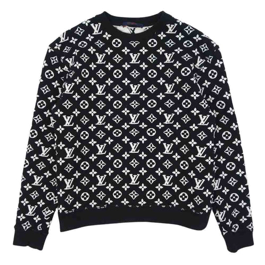 LOUIS VUITTON ルイ・ヴィトン 20SS 1A7RRM フル モノグラム ジャカード クルーネック スウェット ブラック系 XS【中古】