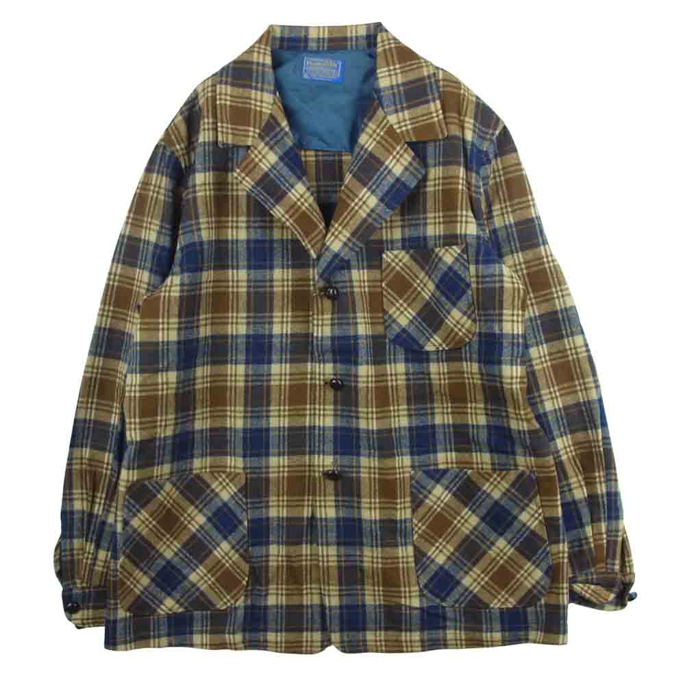 PENDLETON ペンドルトン ヴィンテージ 70s USA製 ウール チェック柄 テーラード ジャケット ブラウン系 ネイビー系 XL【中古】