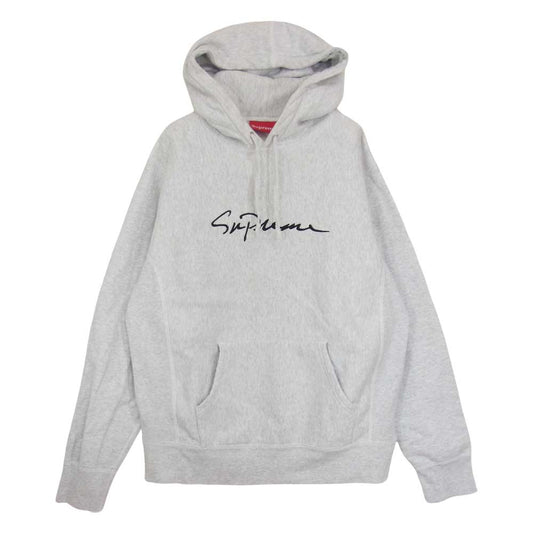 Supreme シュプリーム 18AW Classic Script Hooded Sweatshirt クラシック スクリプト ロゴ フーデッド スウェットシャツ パーカー グレー系 S【中古】