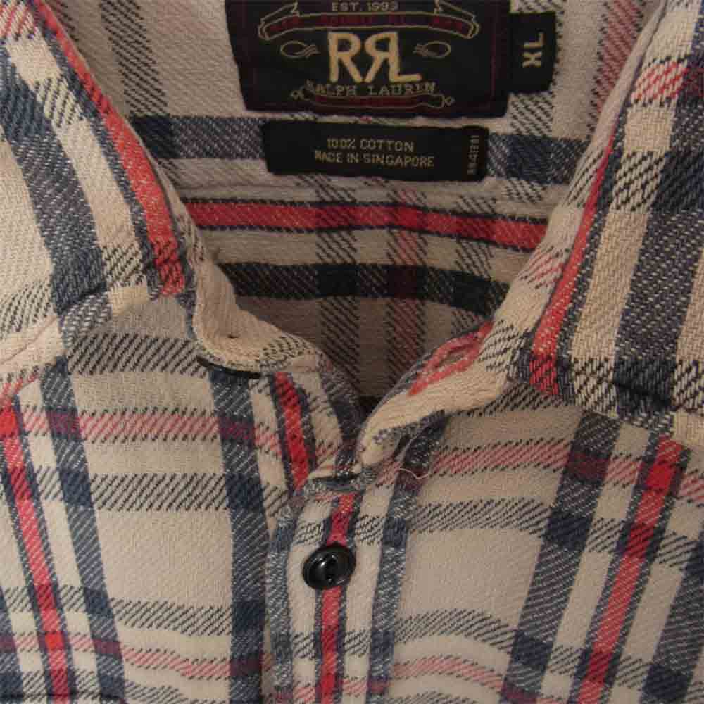 RRL ダブルアールエル 三ツ星黒タグ 2ポケット チェック 長袖 シャツ ホワイト ベージュ系 XL【中古】