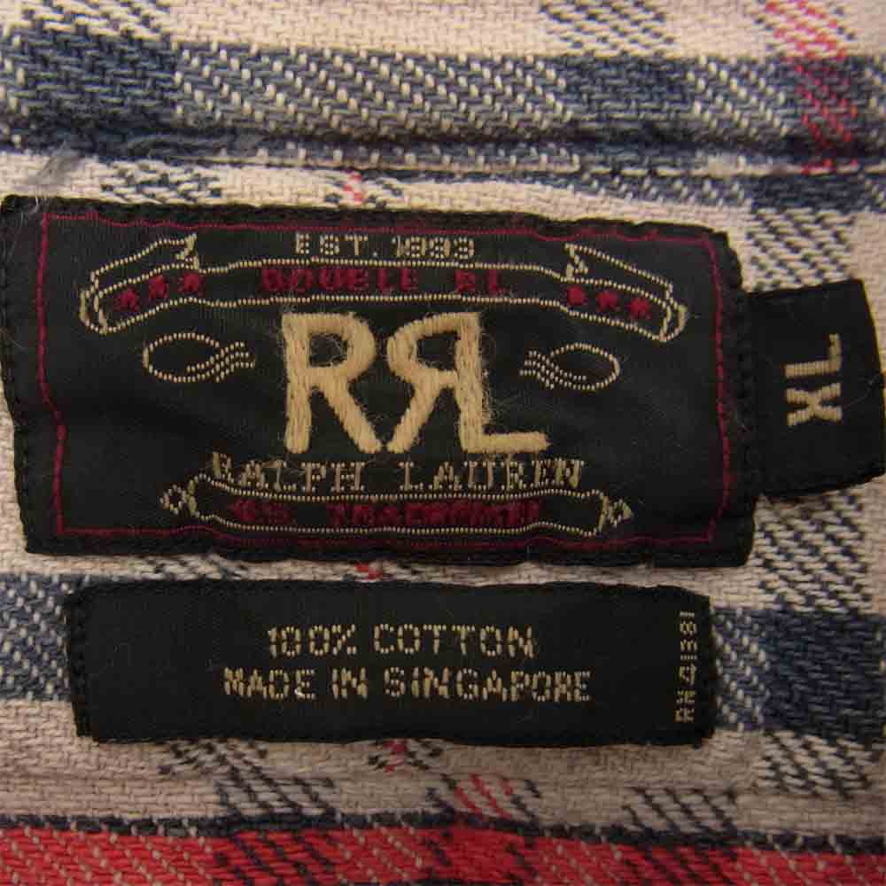 RRL ダブルアールエル 三ツ星黒タグ 2ポケット チェック 長袖 シャツ ホワイト ベージュ系 XL【中古】