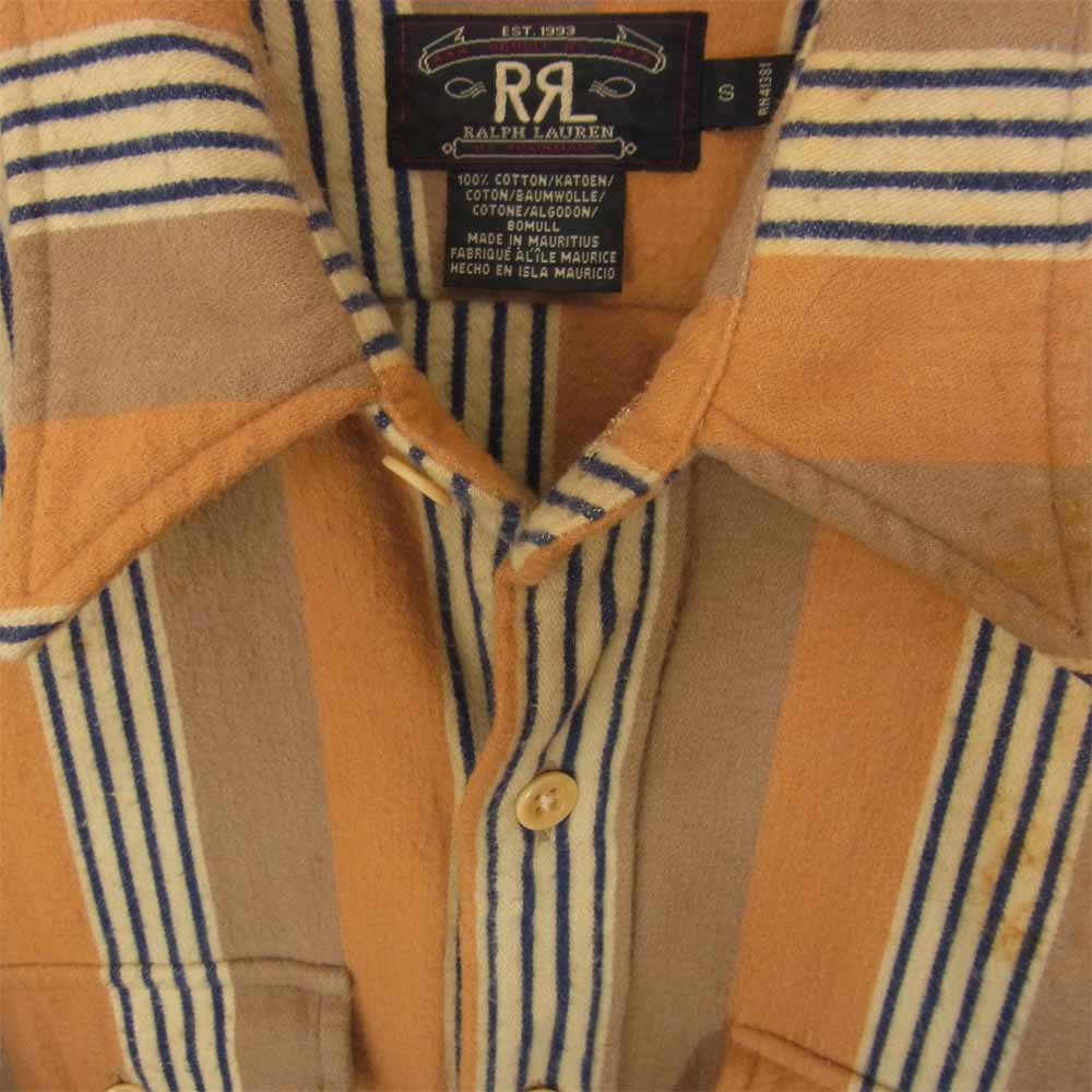 RRL ダブルアールエル 三ツ星黒タグ コットン ストライプ 長袖 シャツ ブラウン系 S【中古】