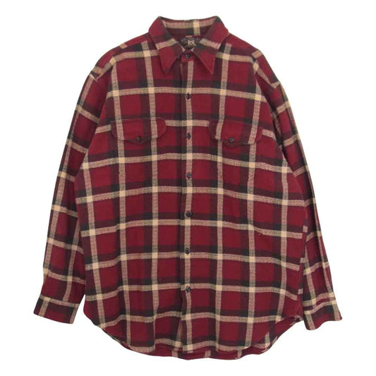 RRL ダブルアールエル 三ツ星黒タグ 2ポケット チェック 長袖 シャツ レッド エンジ系 M【中古】