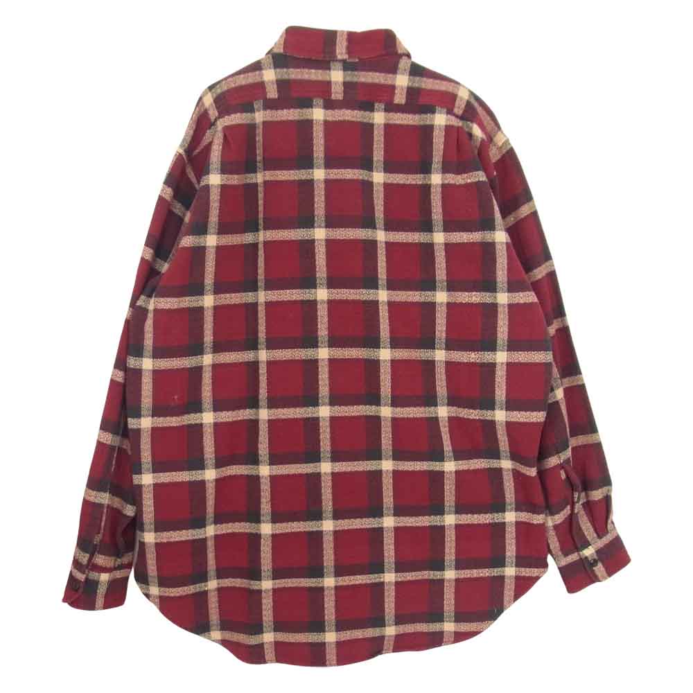 RRL ダブルアールエル 三ツ星黒タグ 2ポケット チェック 長袖 シャツ レッド エンジ系 M【中古】