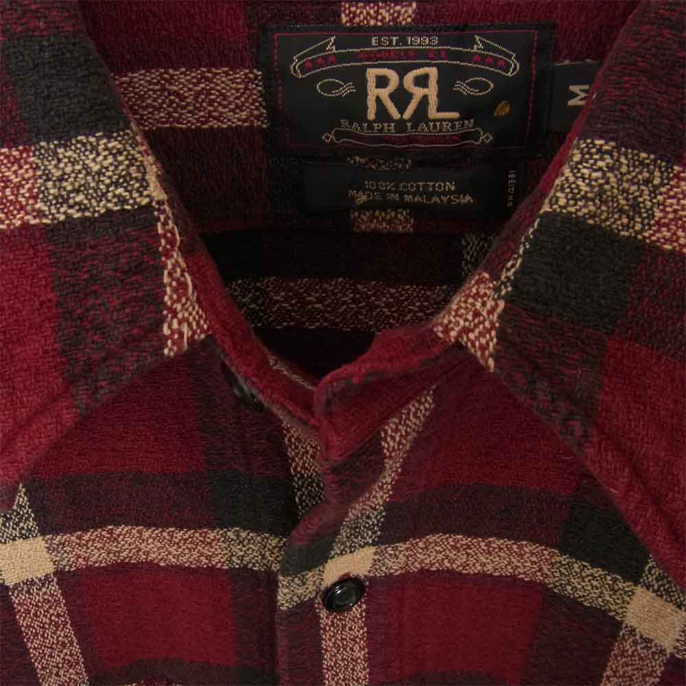 RRL ダブルアールエル 三ツ星黒タグ 2ポケット チェック 長袖 シャツ レッド エンジ系 M【中古】